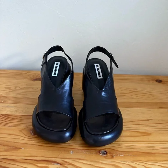 Jil Sander Puffy Leather Block Heels Sandals - Picture 2 of 5